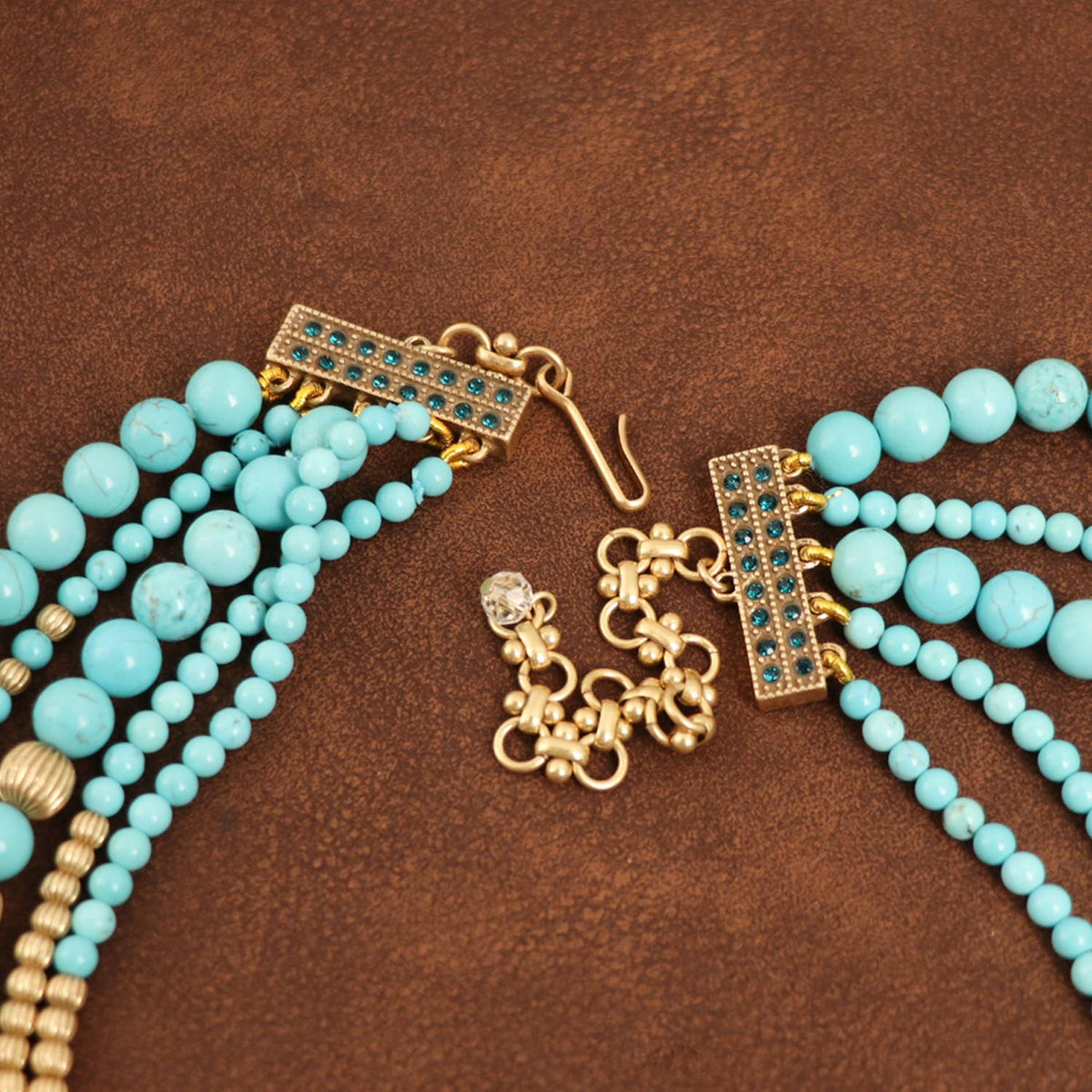 Vintage Gold-Plated Turquoise&amp;Crystal Multi-Layer Necklace - Box Turtle