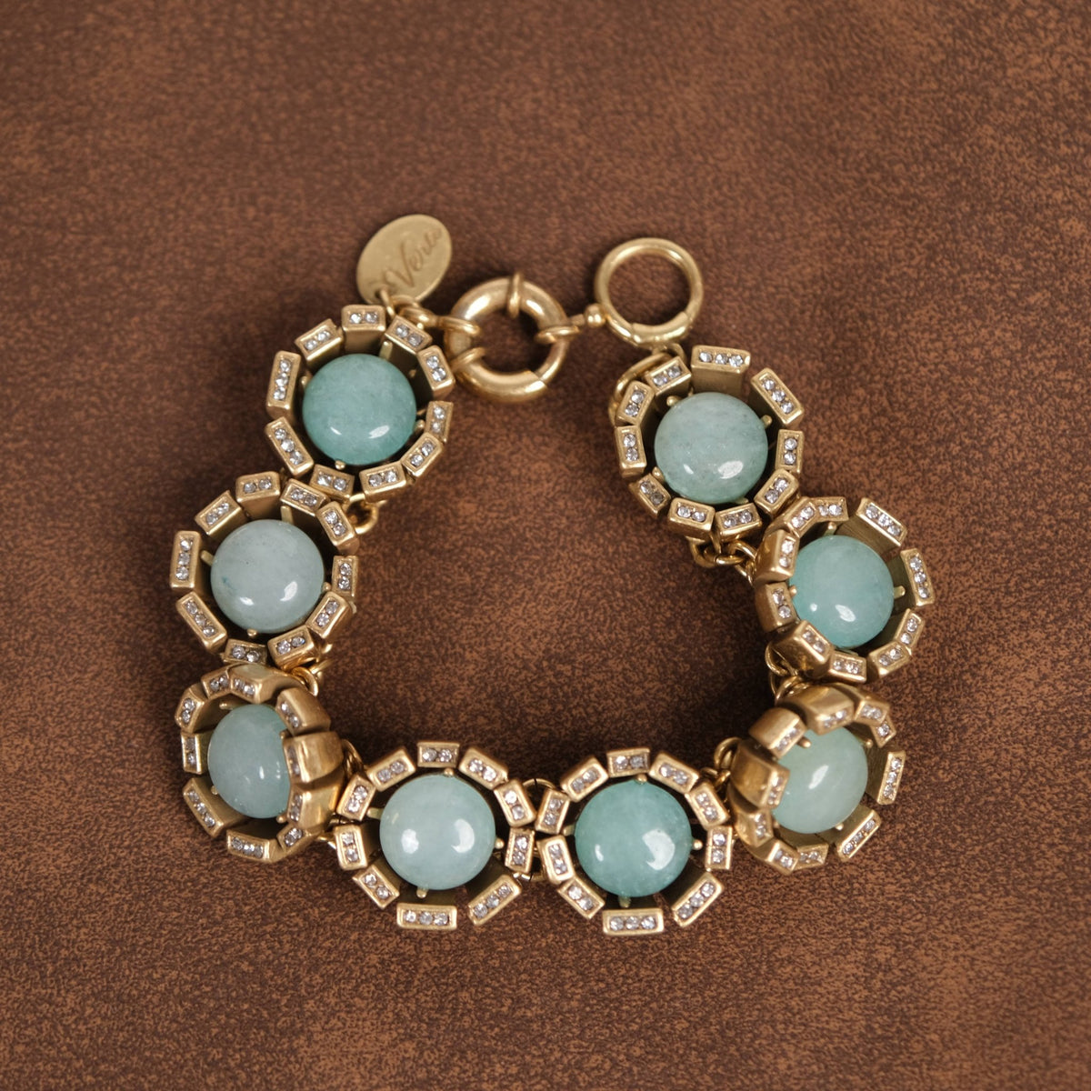 Vintage Mother’s Day Gold-Plated Natural Amazonite Bracelet - Box Turtle