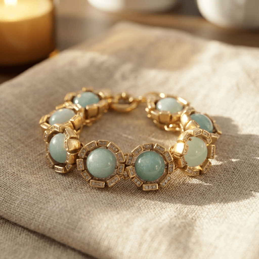 Vintage Mother’s Day Gold-Plated Natural Amazonite Bracelet - Box Turtle