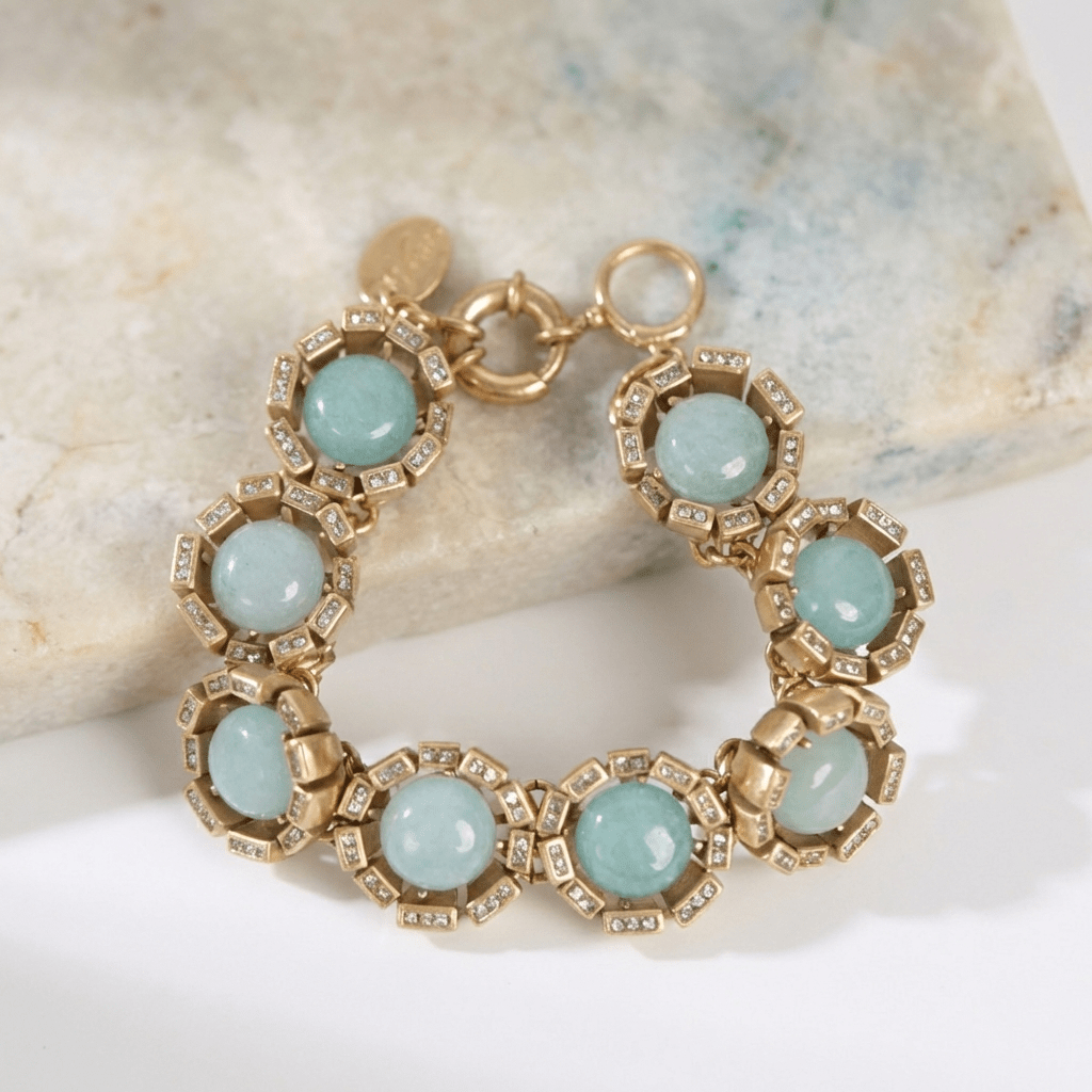 Vintage Mother’s Day Gold-Plated Natural Amazonite Bracelet - Box Turtle