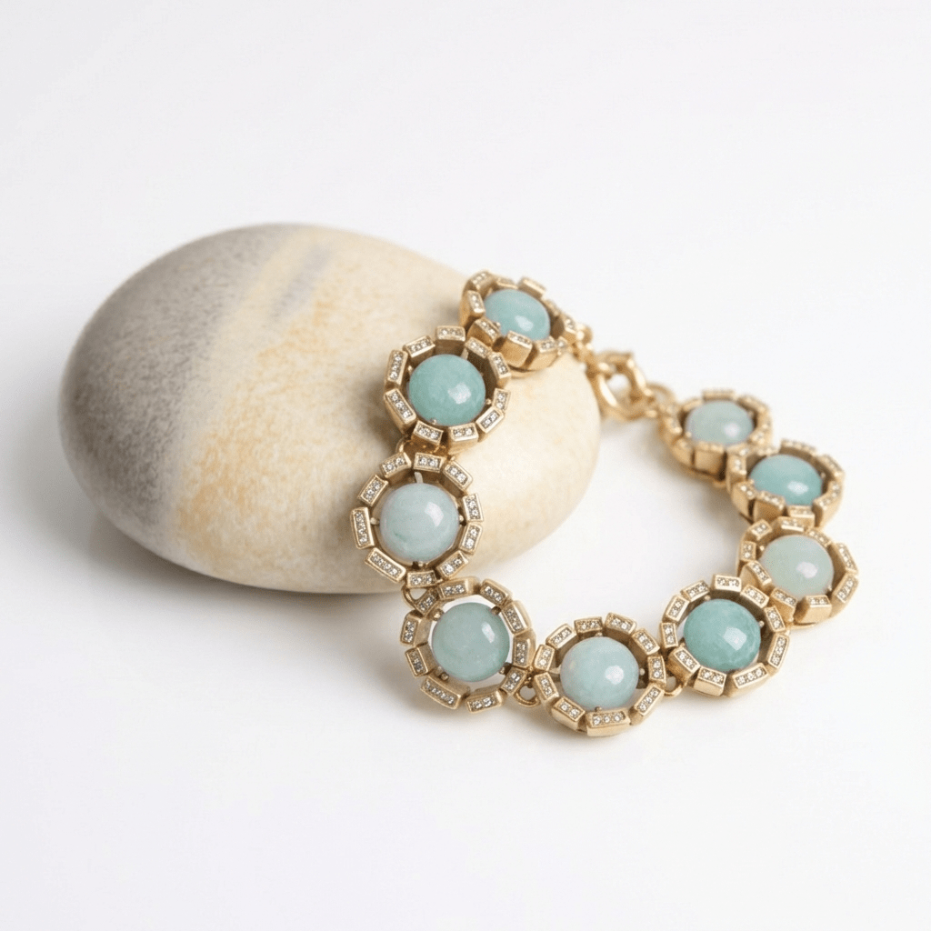 Vintage Mother’s Day Gold-Plated Natural Amazonite Bracelet - Box Turtle