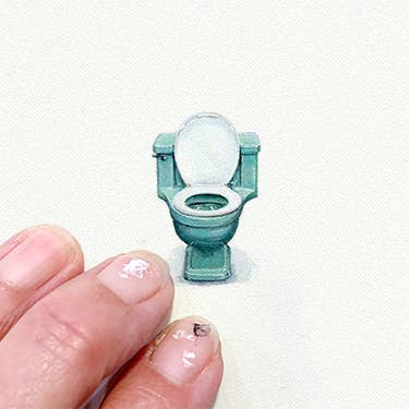 Vintage Toilet Miniature Watercolor Print - Box Turtle