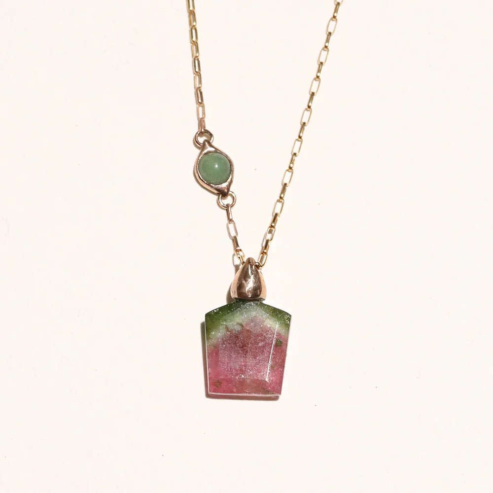 Watermelon Tourmaline Shield Necklace - Box Turtle