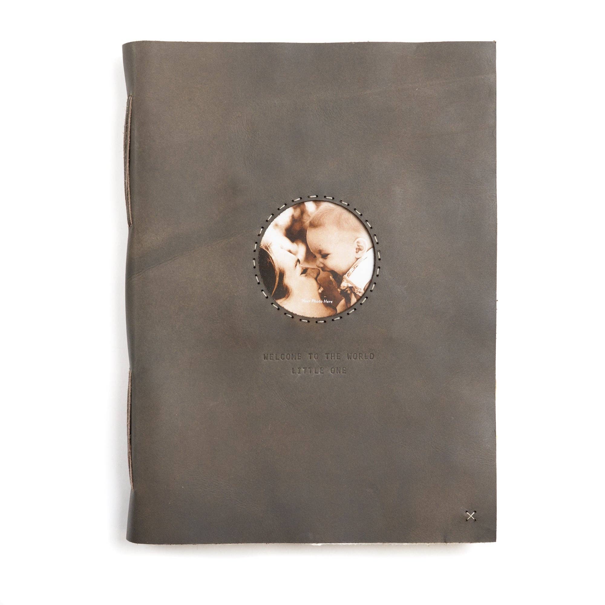 Welcome To The World Heirloom Grey Leather Photo Album - Box Turtle