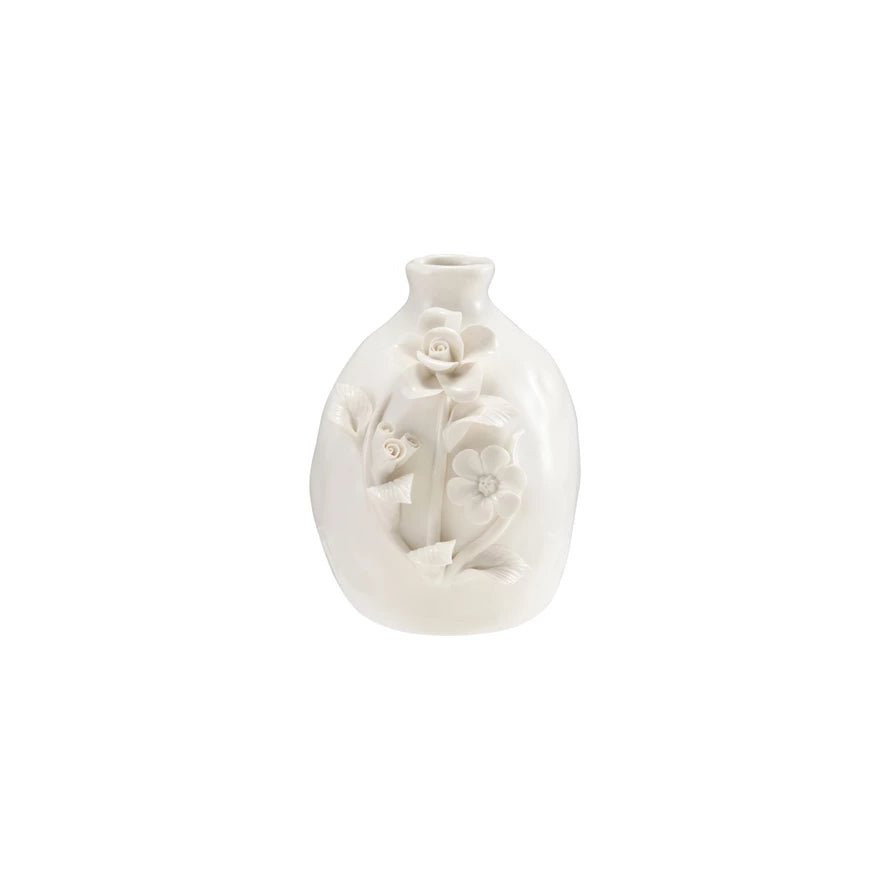 White 3D Flowers Stoneware Vase - Box Turtle