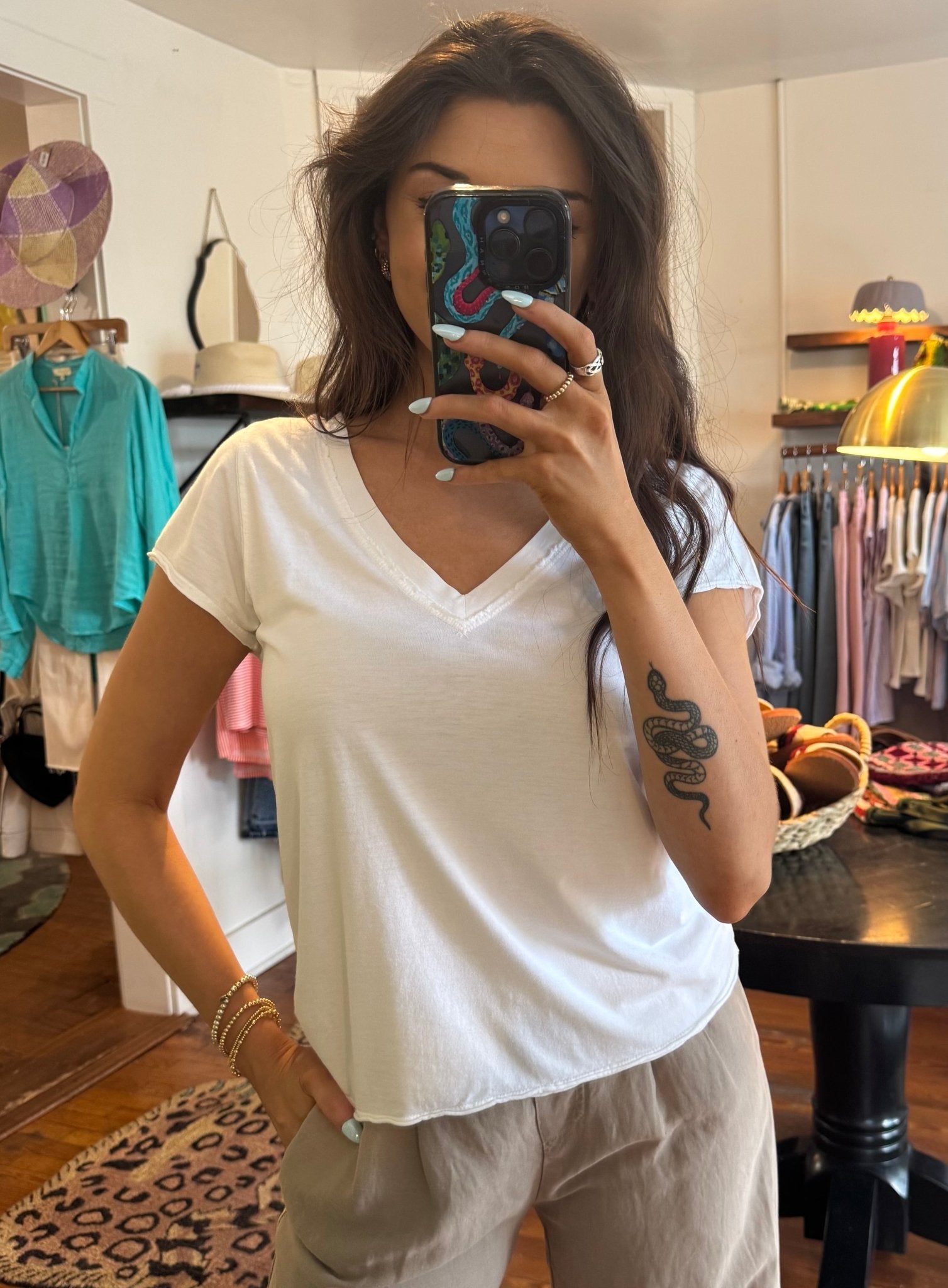 White Ava V-Neck Top - Box Turtle