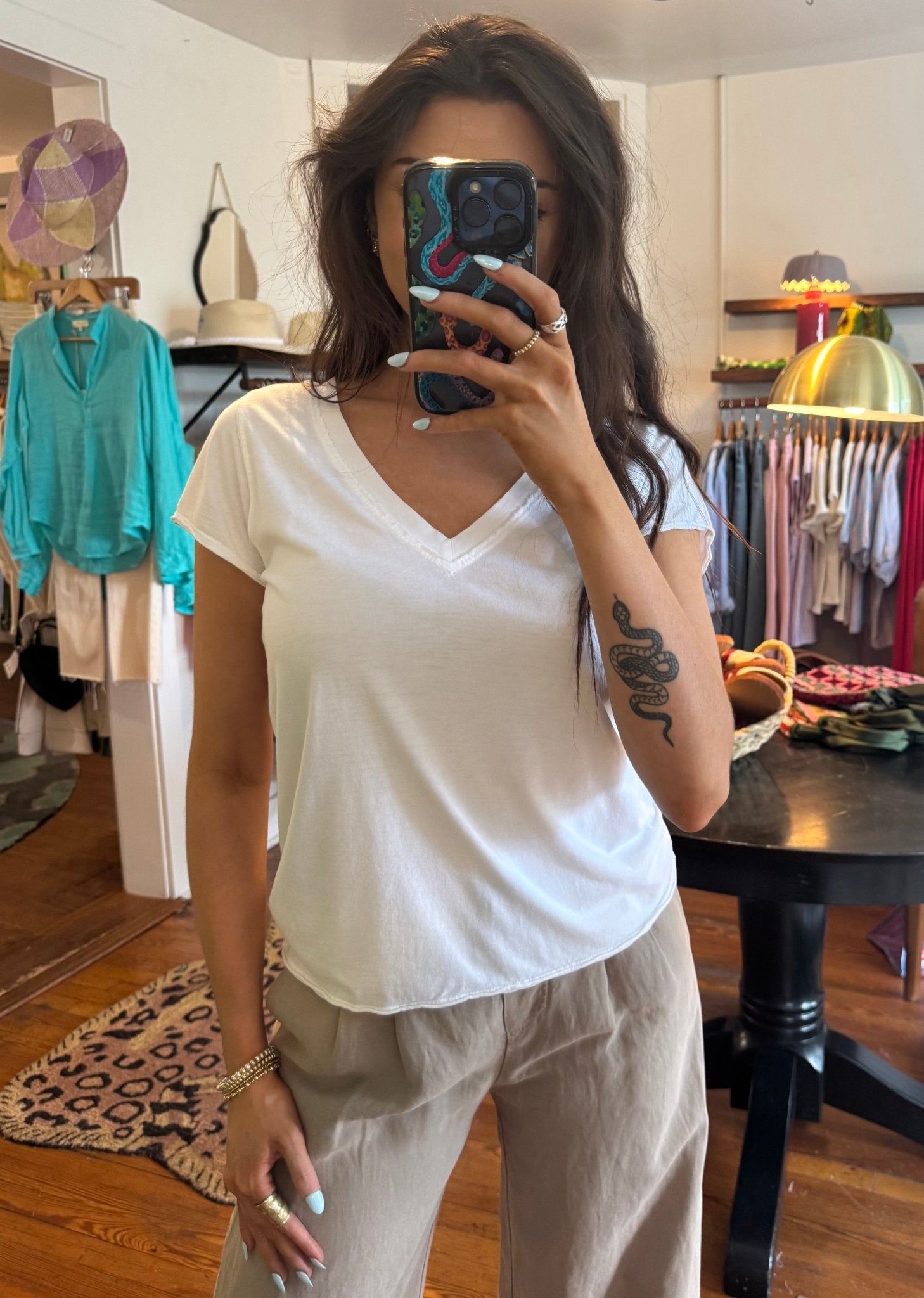 White Ava V-Neck Top - Box Turtle