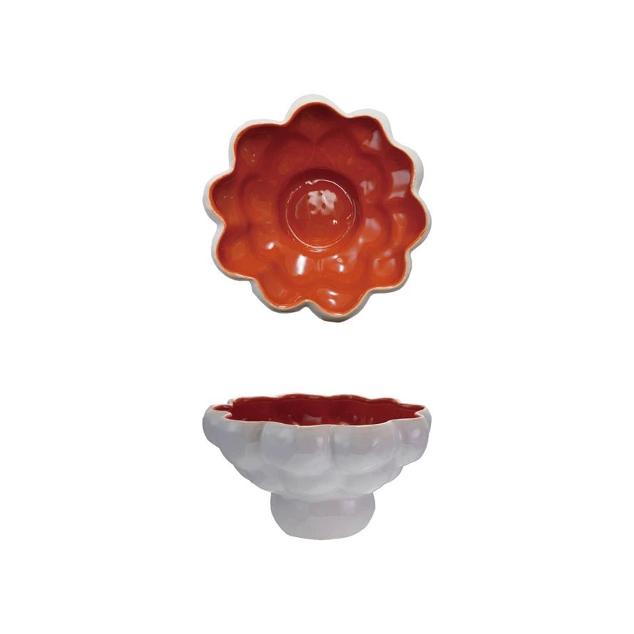White & Burnt Orange Decorative Footed Bowl - Box Turtle
