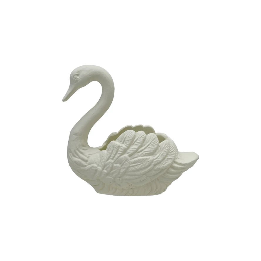 White Cast Iron Swan Container - Box Turtle