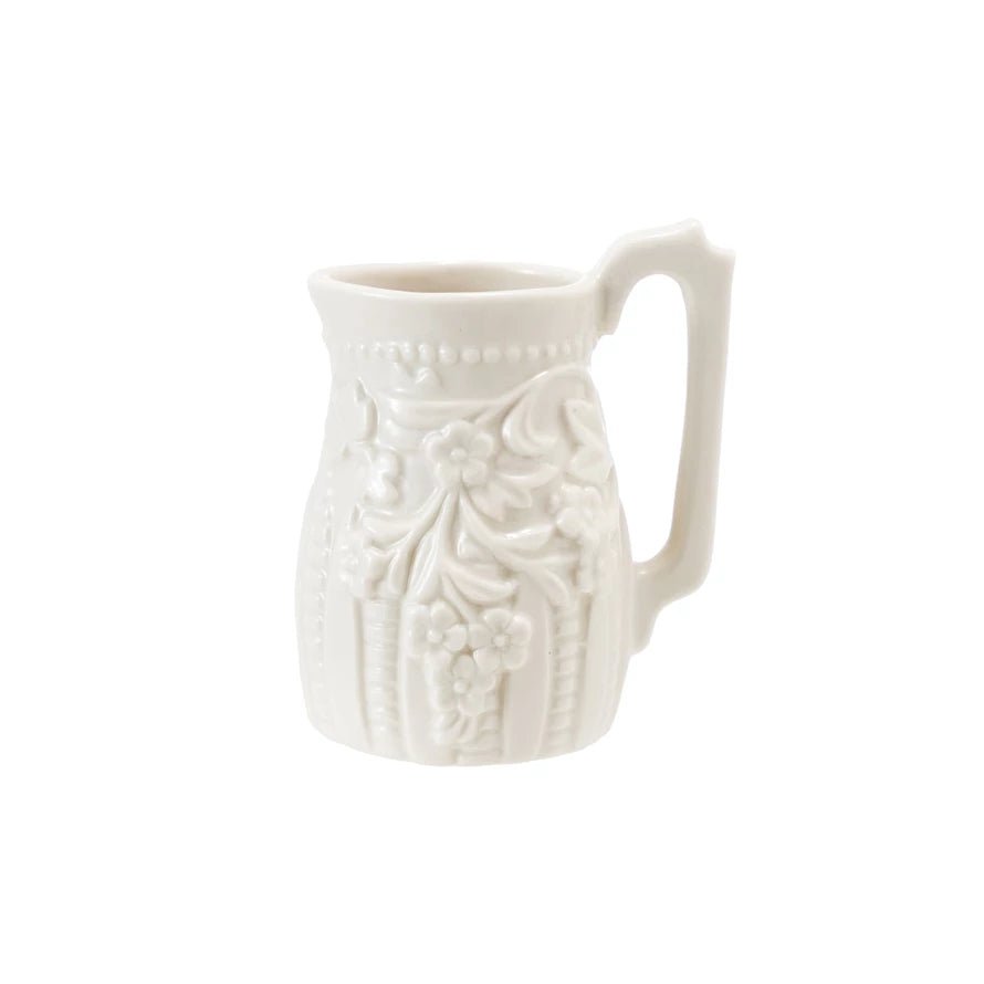 White Embossed Vintage Reproduction Creamer - Box Turtle