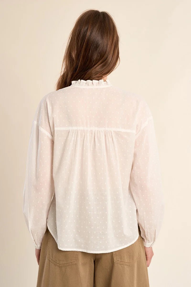 White Floral & Greenery Embroidered Blouse - Box Turtle