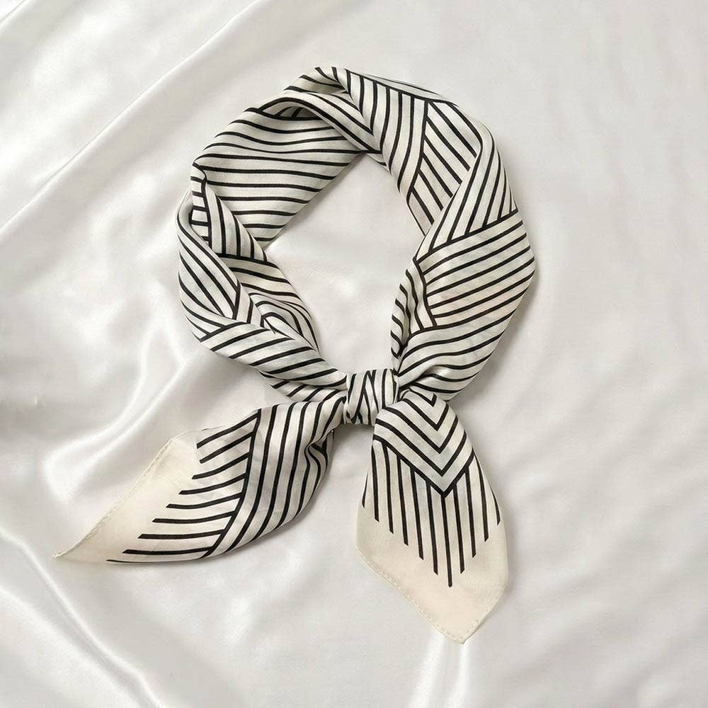 White Geometric Stripe Pattern Print Square Scarf - Box Turtle