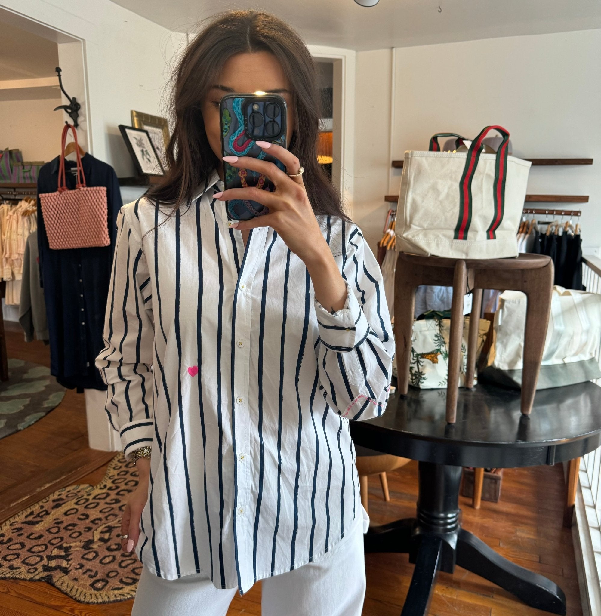 White & Indigo Blue Mia Mr. Sharpie Stripe Shirt - Box Turtle