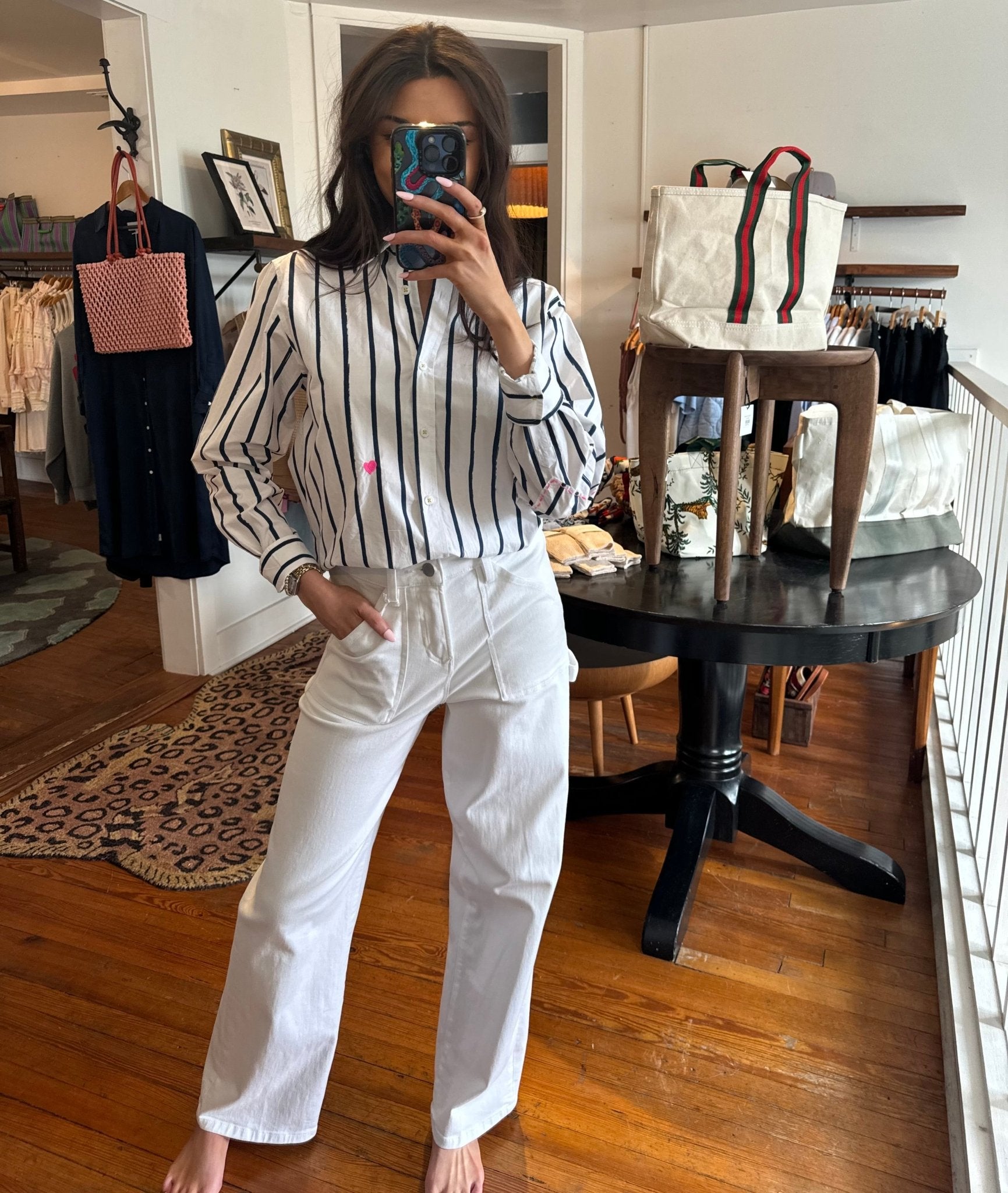 White & Indigo Blue Mia Mr. Sharpie Stripe Shirt - Box Turtle