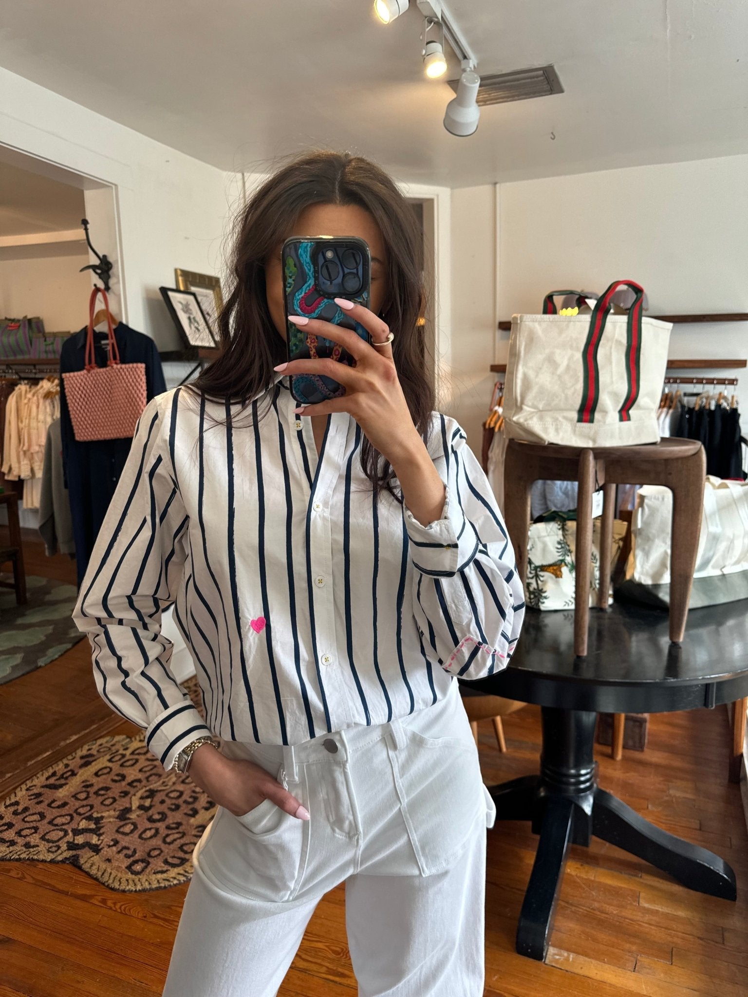 White & Indigo Blue Mia Mr. Sharpie Stripe Shirt - Box Turtle