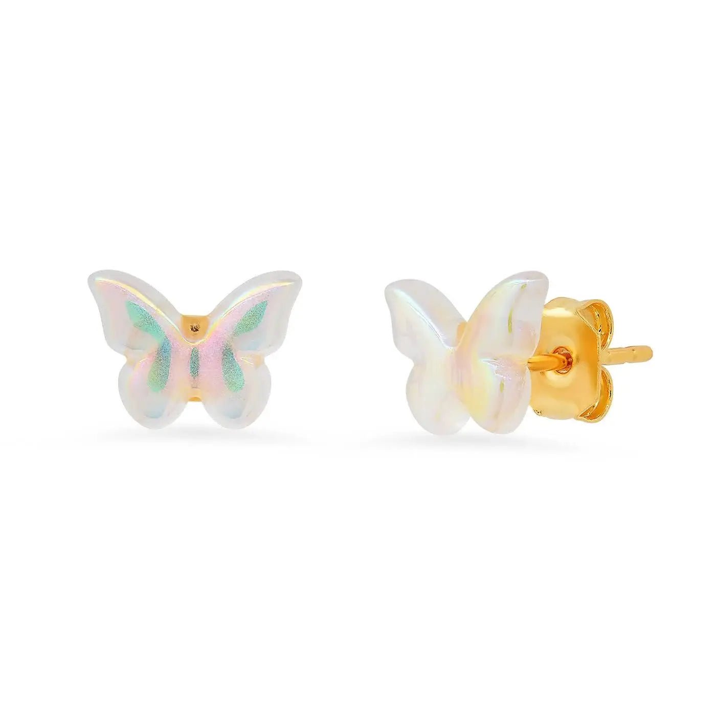 White Iridescent Butterfly Studs - Box Turtle