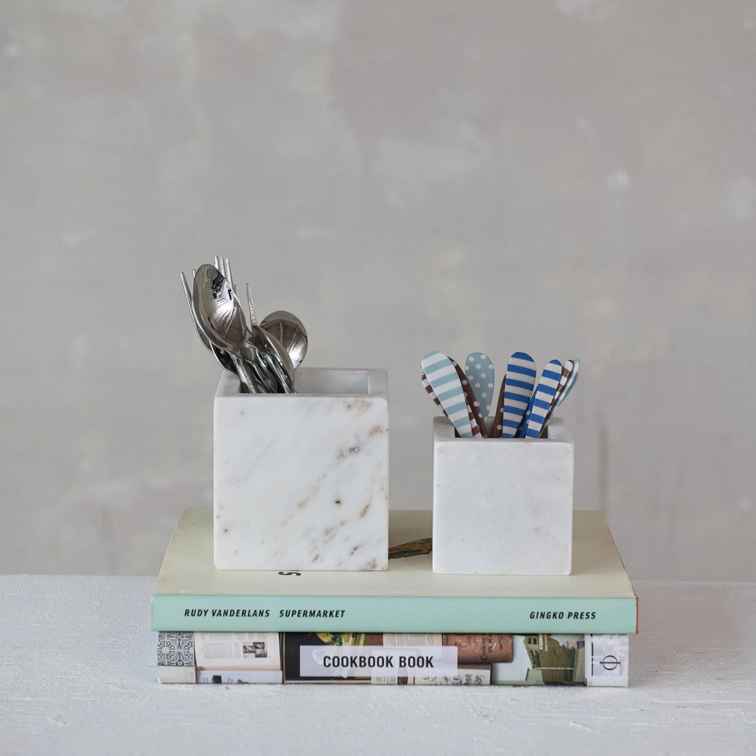White Marble Cubed Container - Box Turtle