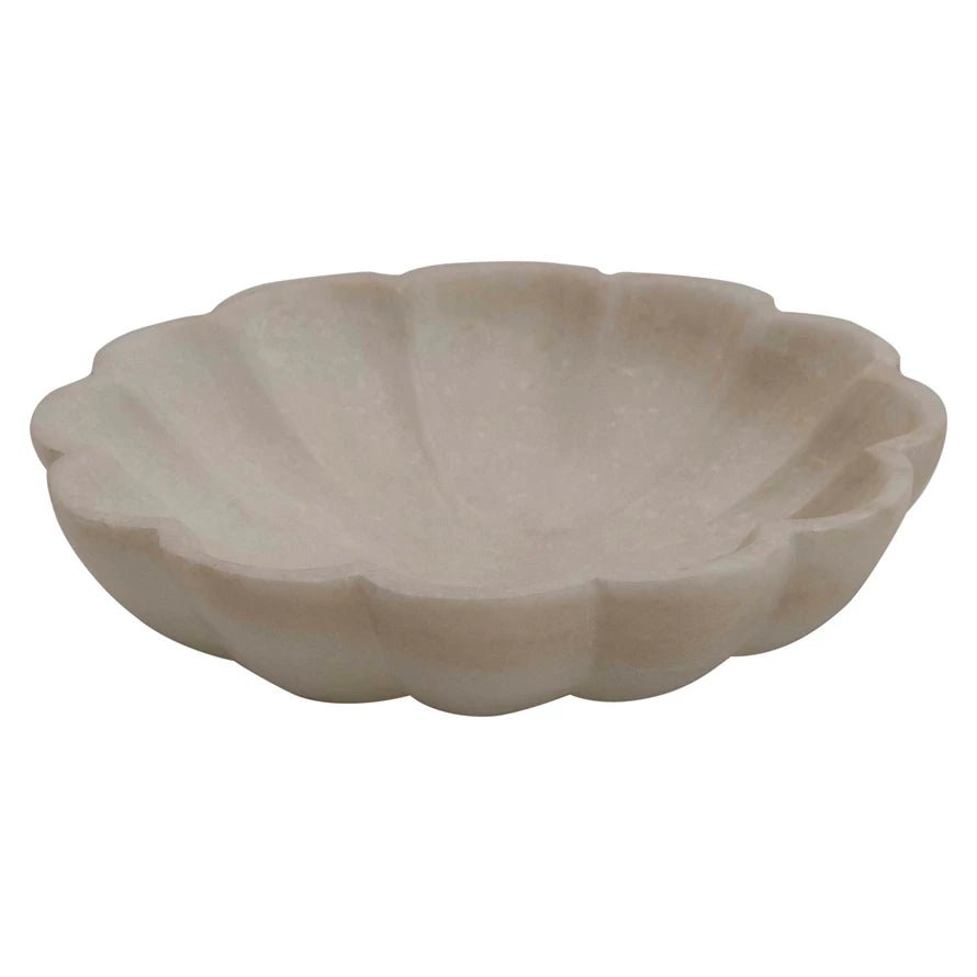 White Marble Flower Bowl - Box Turtle