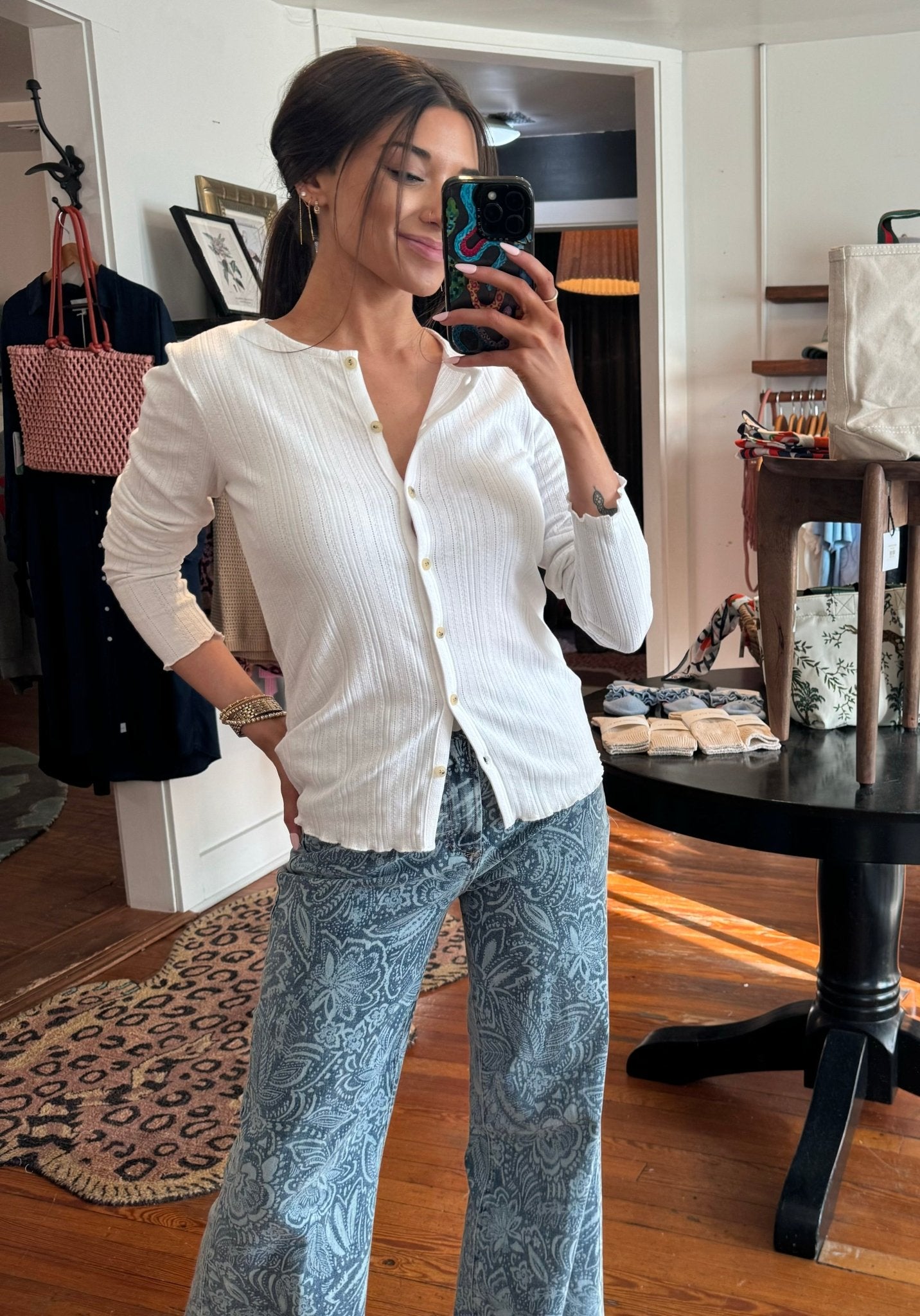 White Paradise Pointelle Cardigan - Box Turtle