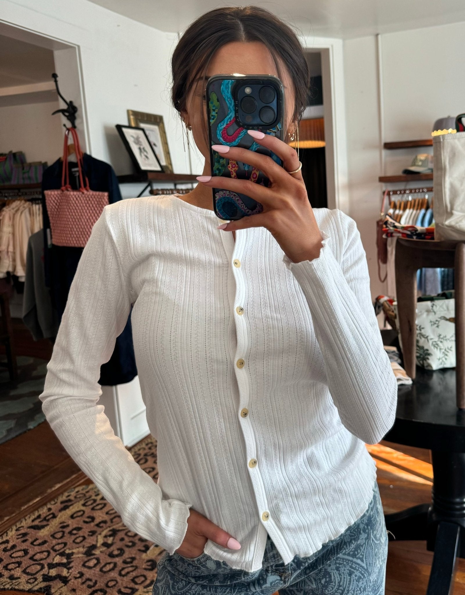 White Paradise Pointelle Cardigan - Box Turtle