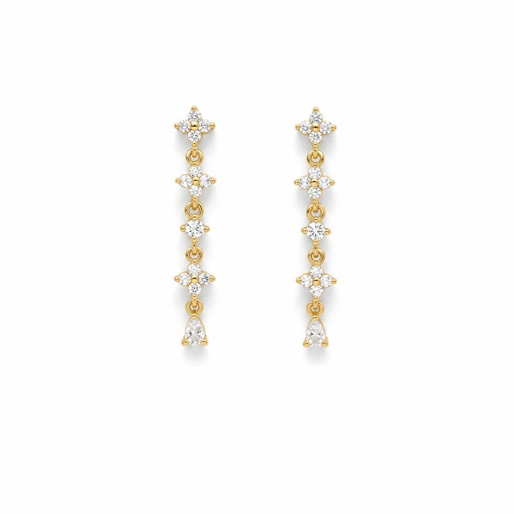 White Rhinestone Dangle Chain Earrings - Box Turtle
