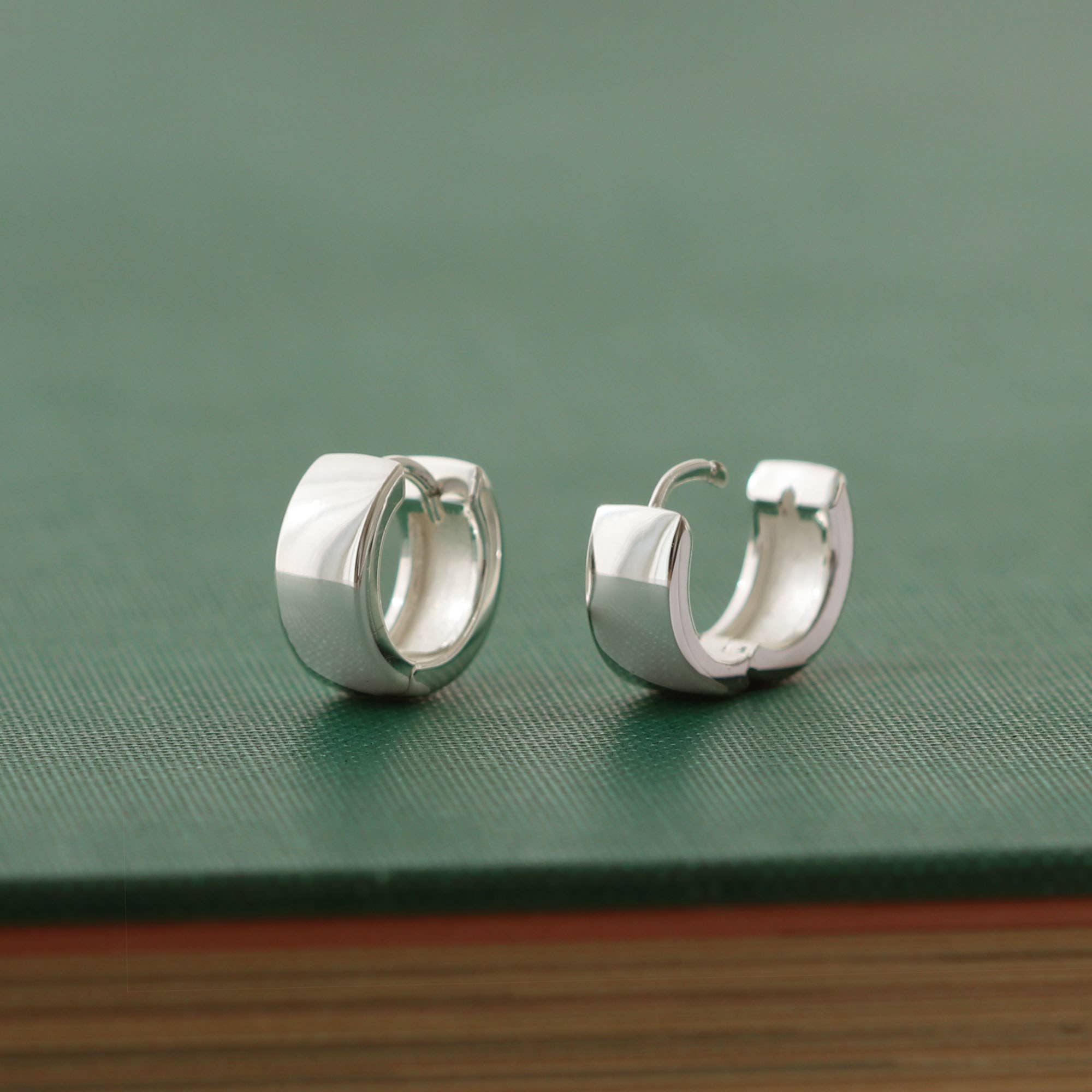 Wide Hinged Huggie Hoop Earrings - Box Turtle