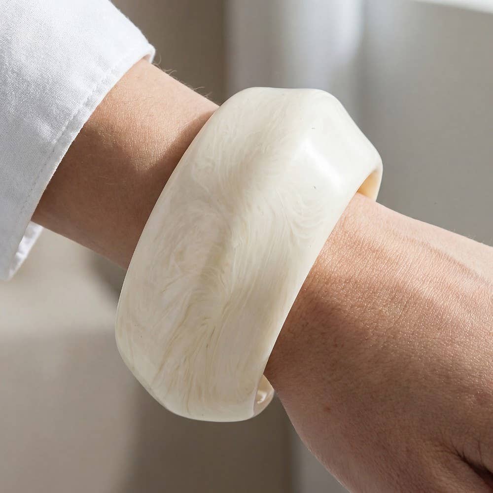 Wide Marble Resin Cuff Bracelet - Box Turtle