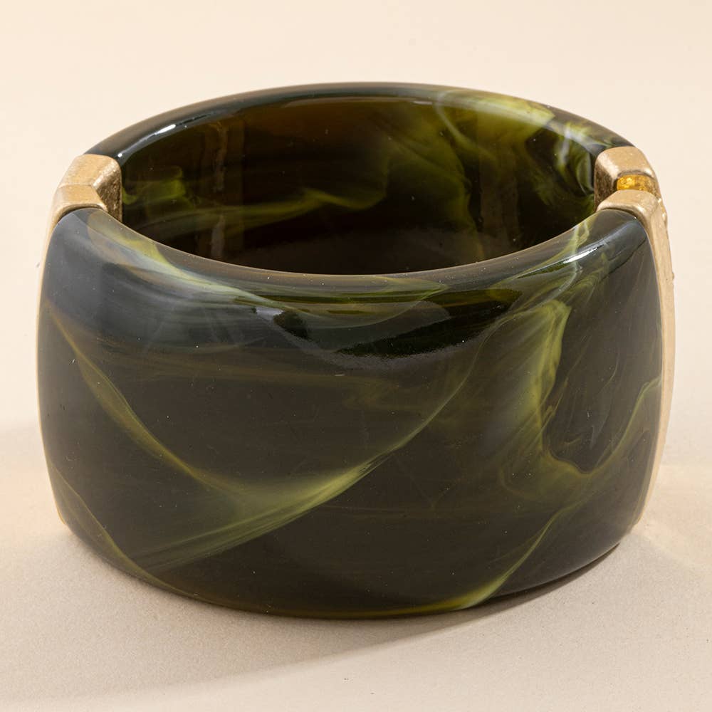 Wide Marbled Hinged Bangle Bracelet - Box Turtle