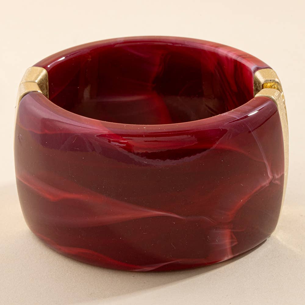 Wide Marbled Hinged Bangle Bracelet - Box Turtle