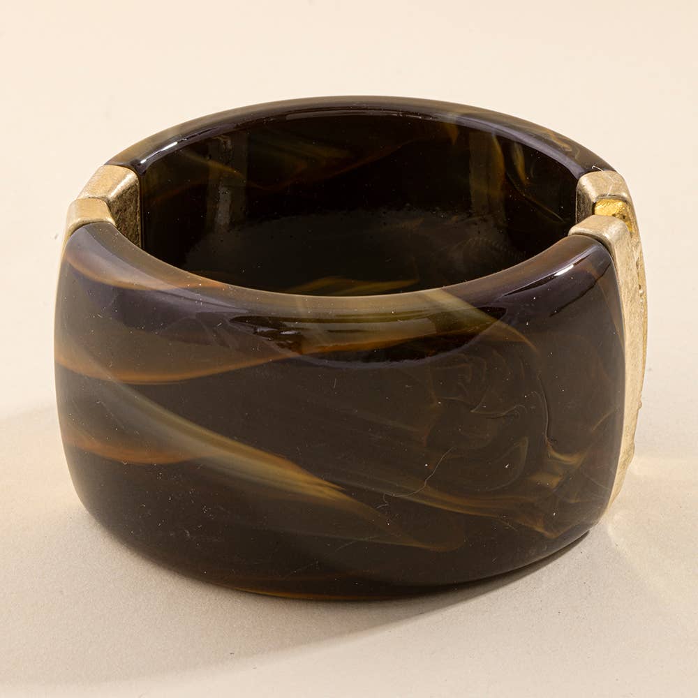 Wide Marbled Hinged Bangle Bracelet - Box Turtle