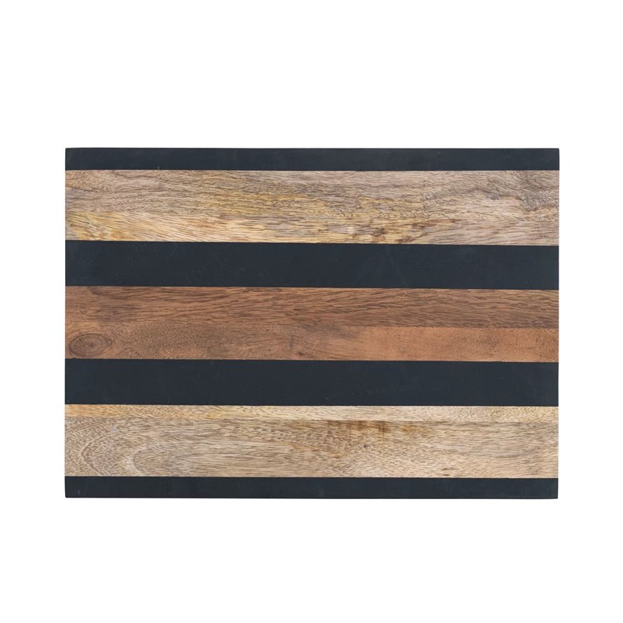 Wood & Black Stripe Serving Board - Box Turtle