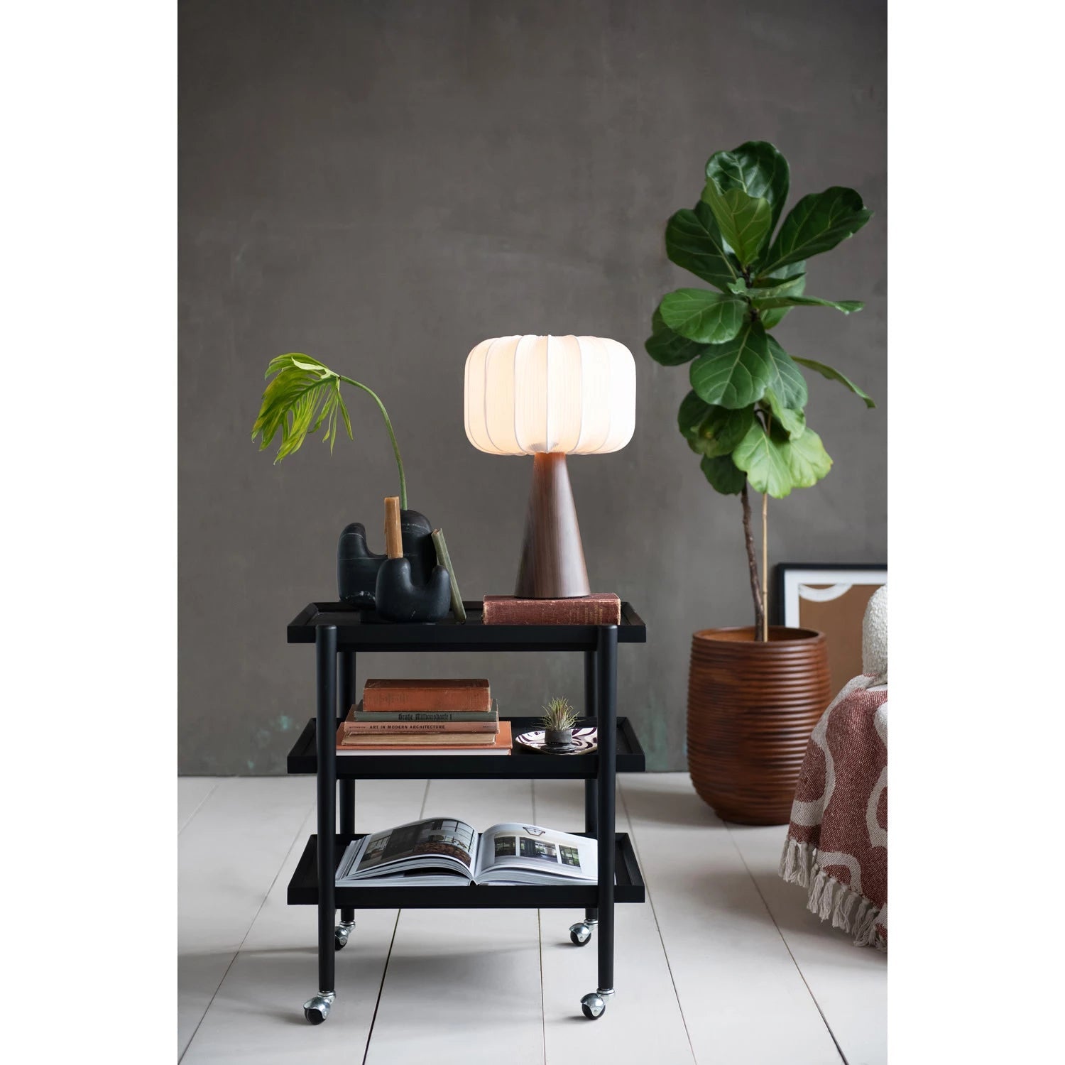 Wood Finish & Pleated Shade Table Lamp - Box Turtle