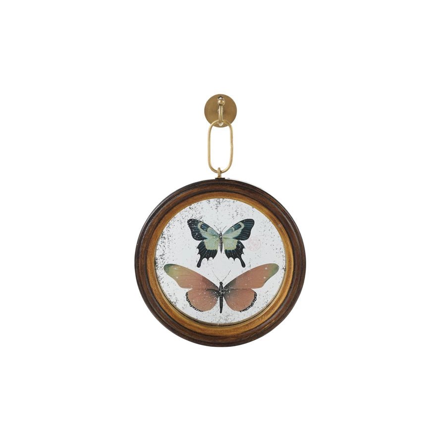 Wood Framed Antique Butterfly Mirror - Box Turtle