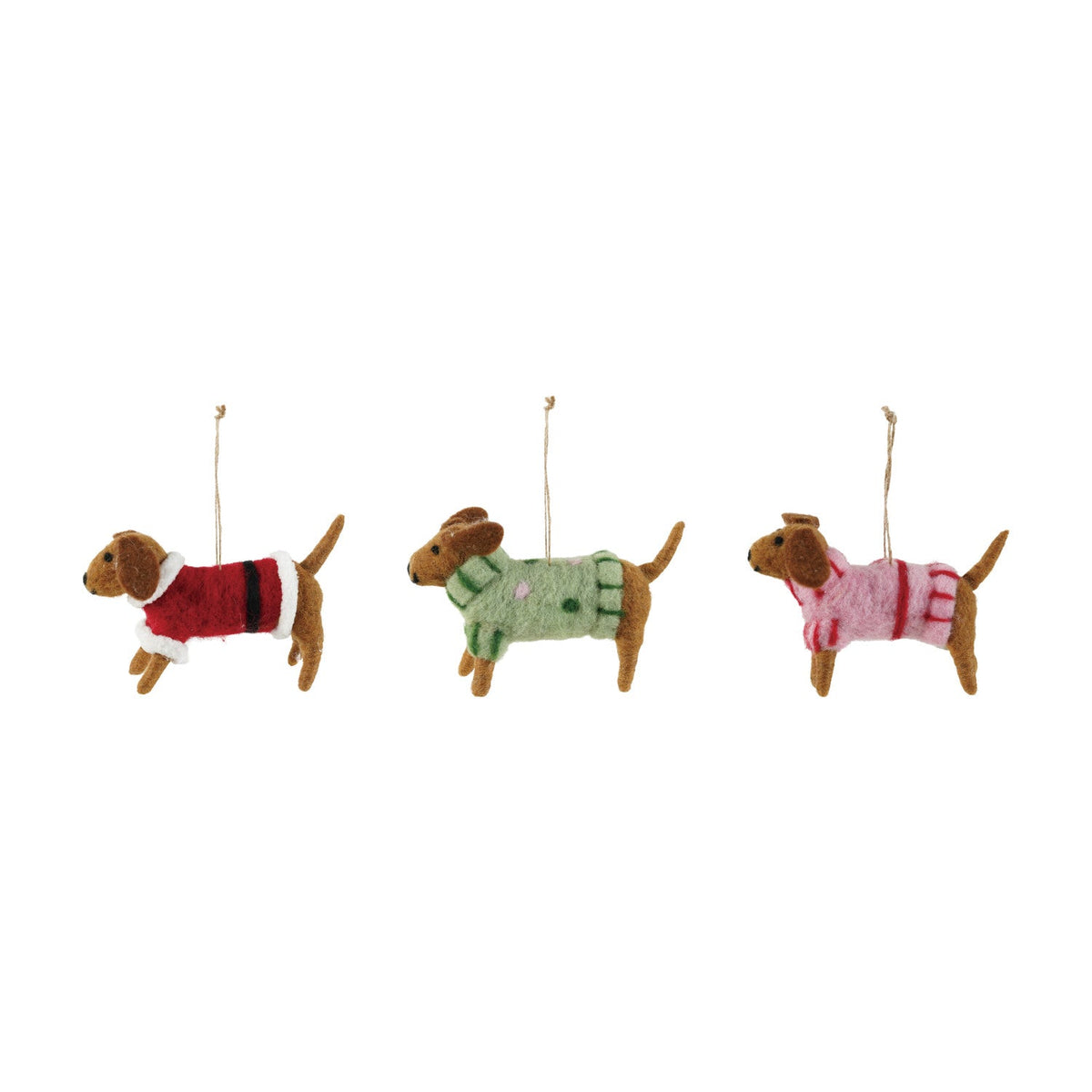 Wool Felt Dachshund in Sweater Ornament - Box Turtle
