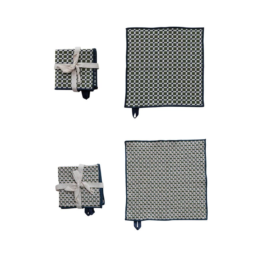 Woven Cotton Dish Cloths with Stitched Edge - Box Turtle