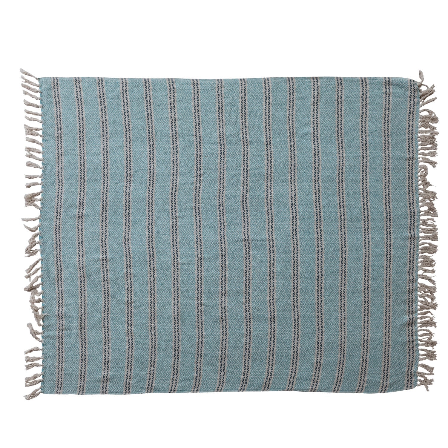 Woven Recycled Cotton Striped Throw with Fringe - Box Turtle