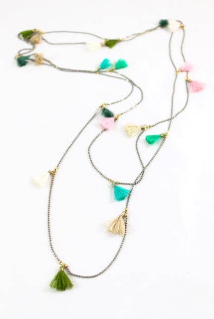 Wrap Necklace with Tiny Tassels - Box Turtle