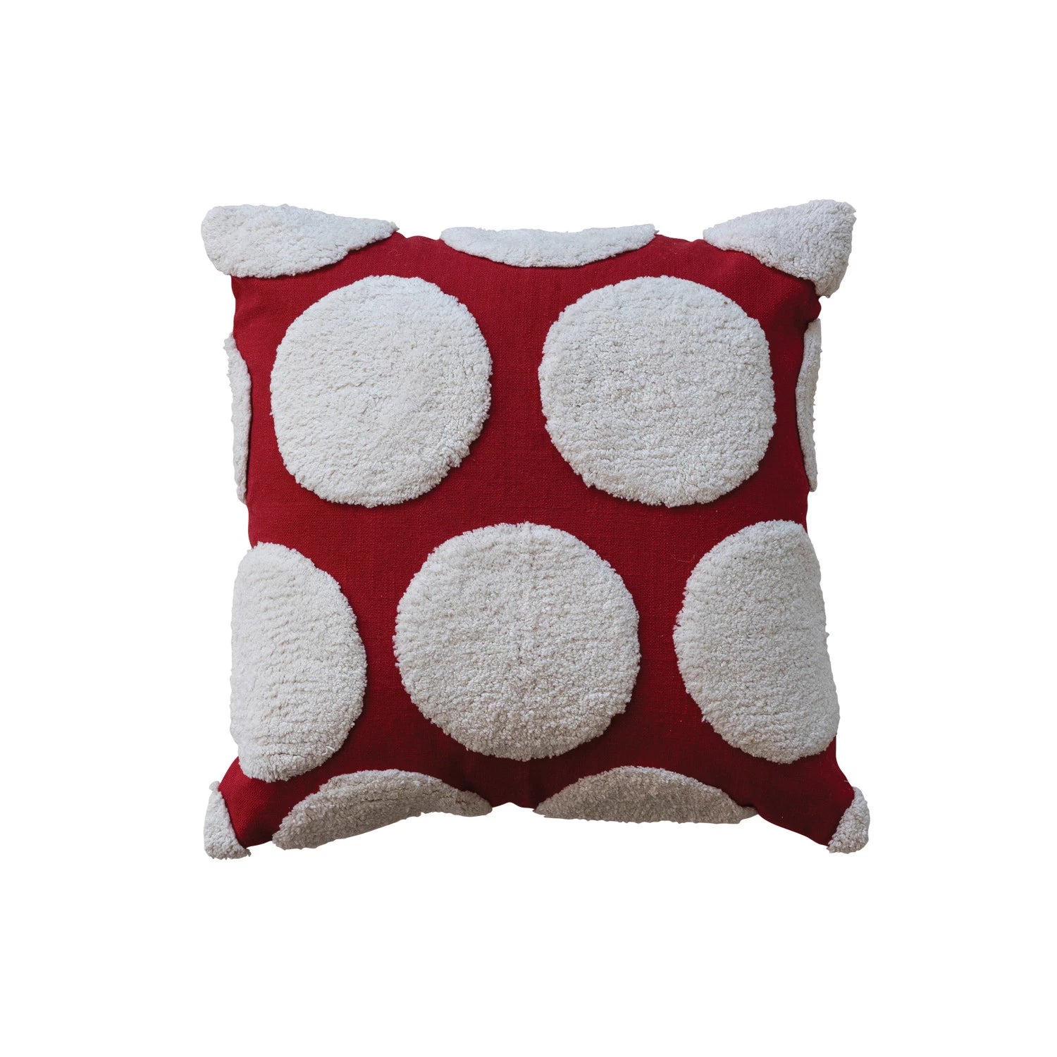 Red and White Tufted Dots Pillow