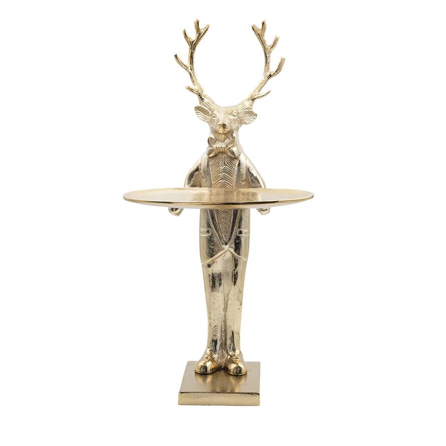 Gold Cast Aluminum Deer with Tray