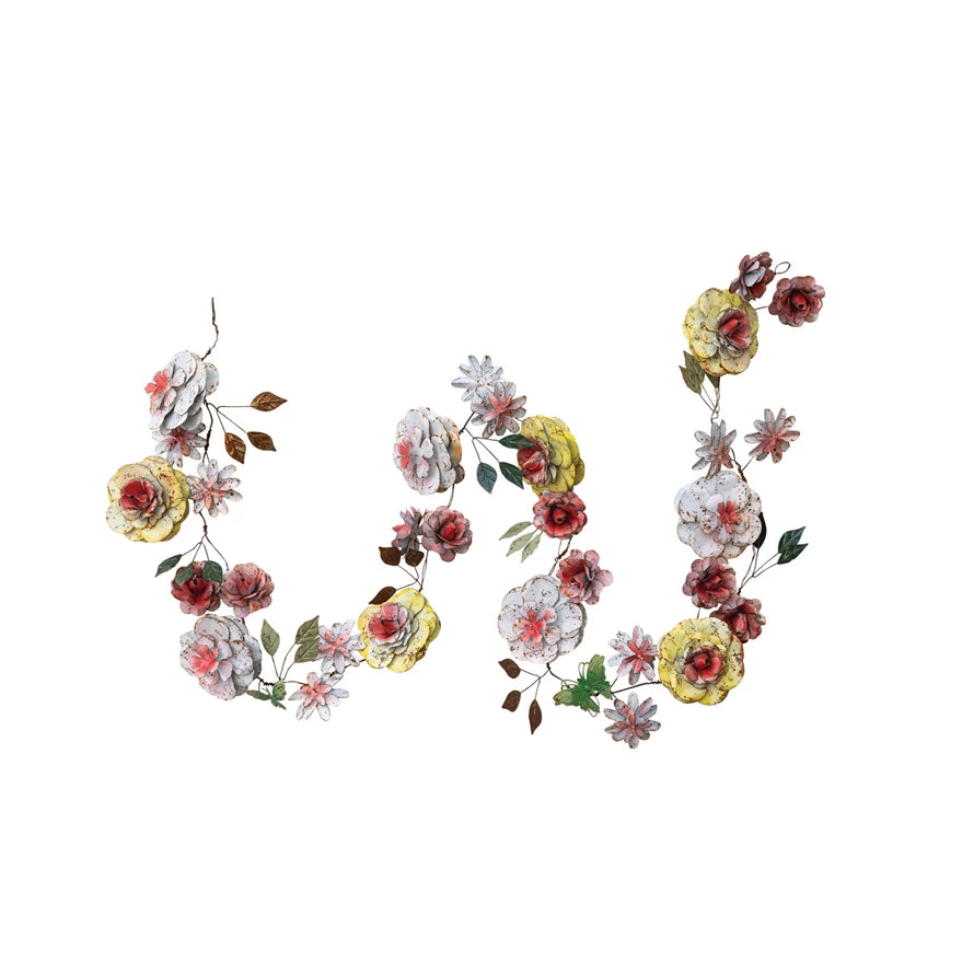 Hand-Painted Metal Toleware Floral Garland