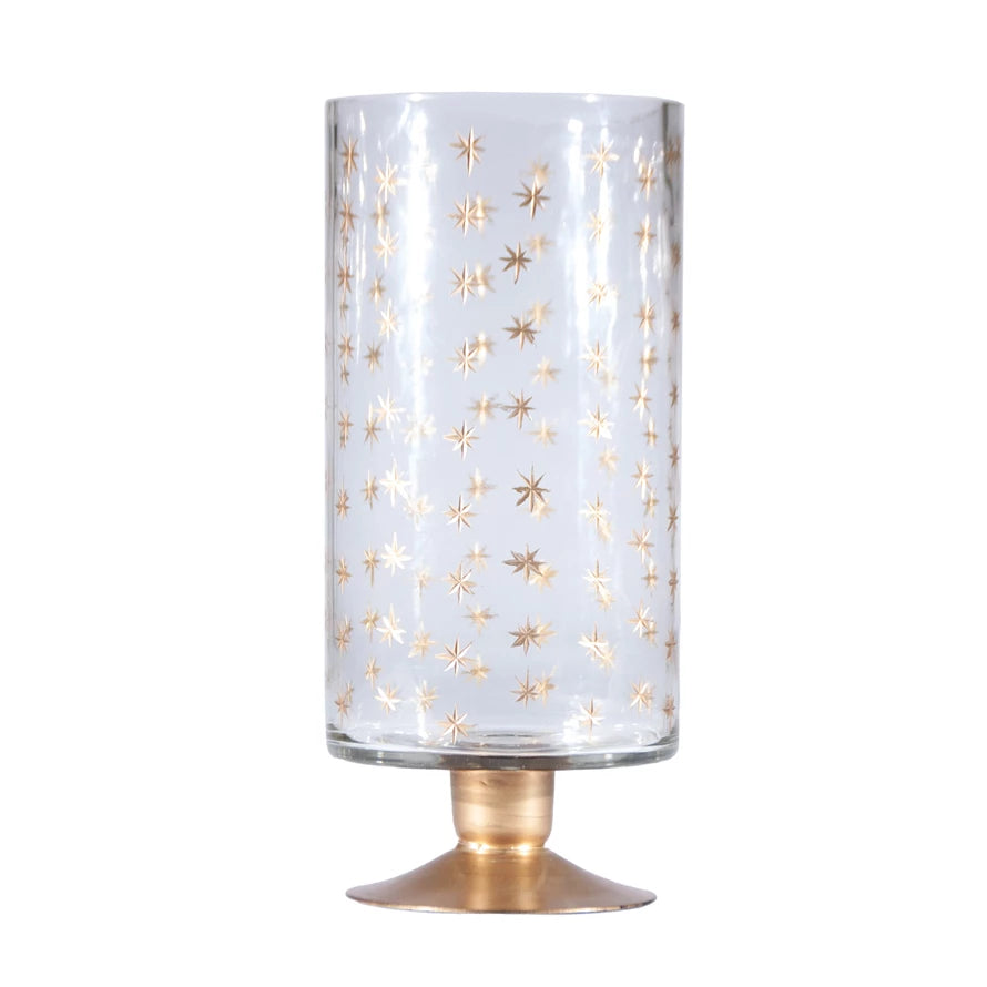 Gold Starburst Footed Hurricane Vase