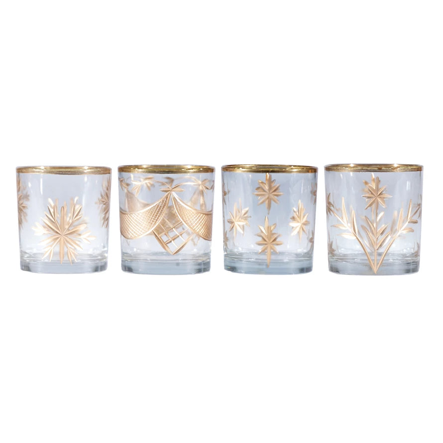 Gold Patterned Glass Tealight/Votive Holder