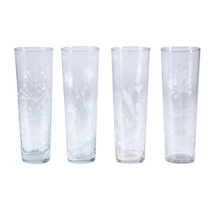 Etched Botanicals Drinking Glass