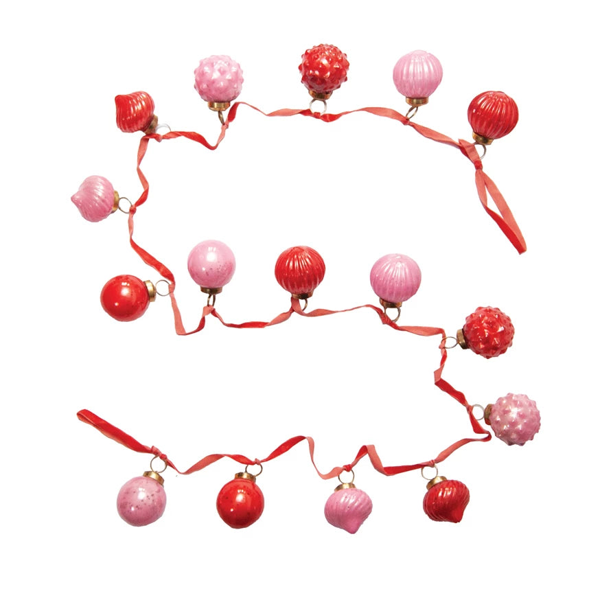 Pink & Red Mercury Glass Ornament Garland
