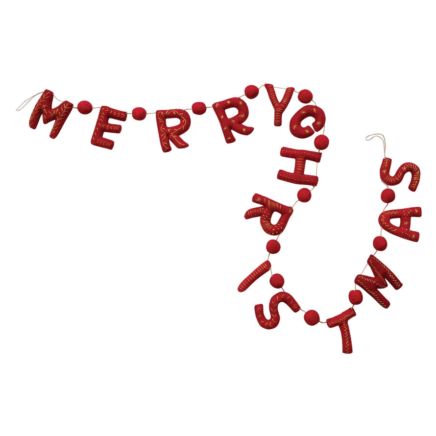 Red "Merry Christmas" Wool Felt Garland