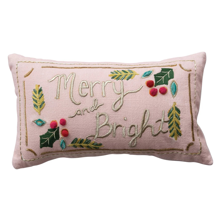 Light Pink Merry & Bright Beaded Lumbar Pillow