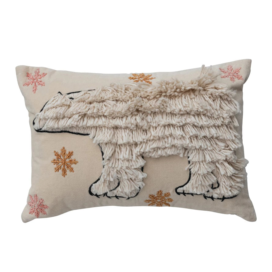 Fringe Polar Bear & Snowflakes Lumbar Pillow