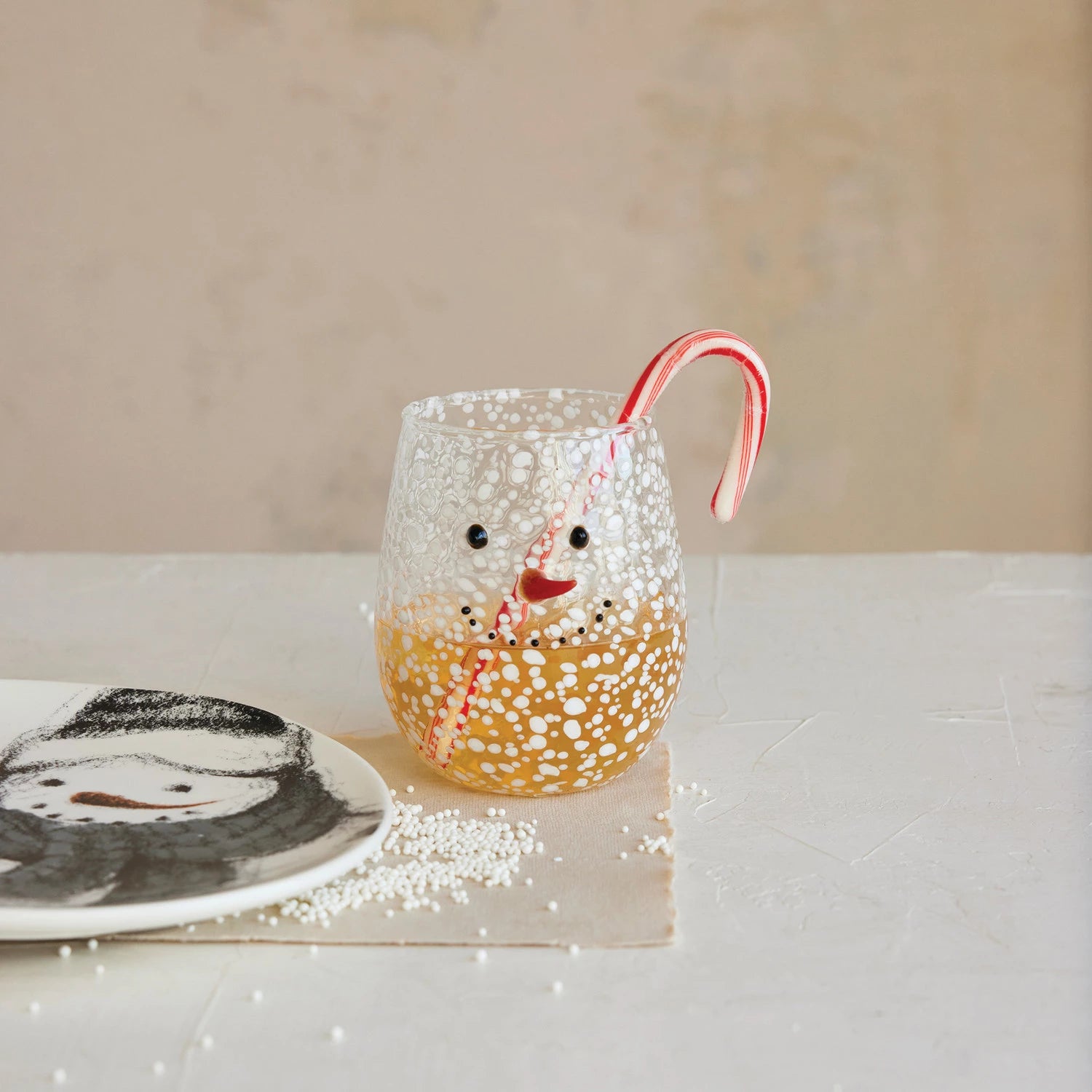 Snowman Stemless Confetti Wine Glass
