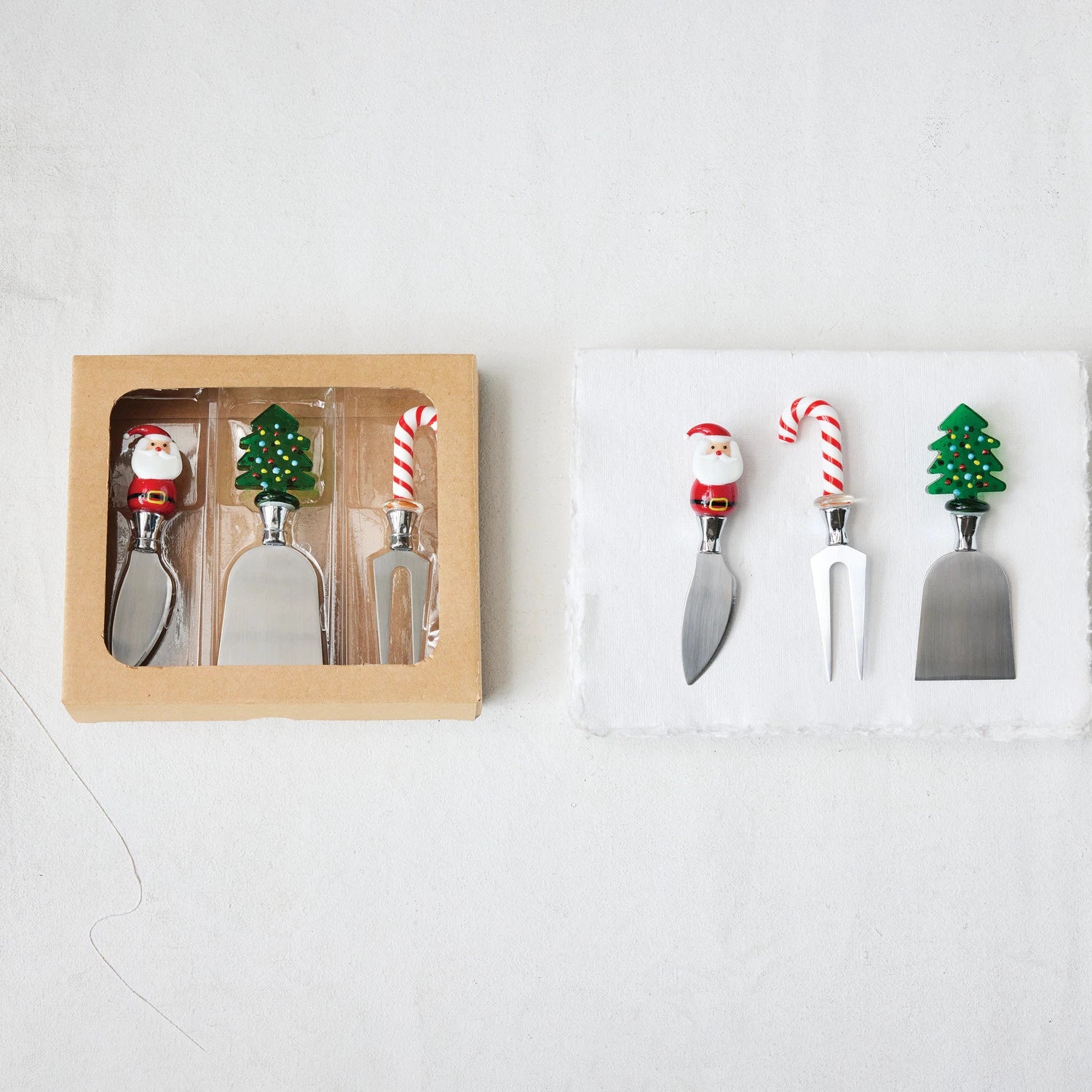 Glass Holiday Handle Cheese Knives
