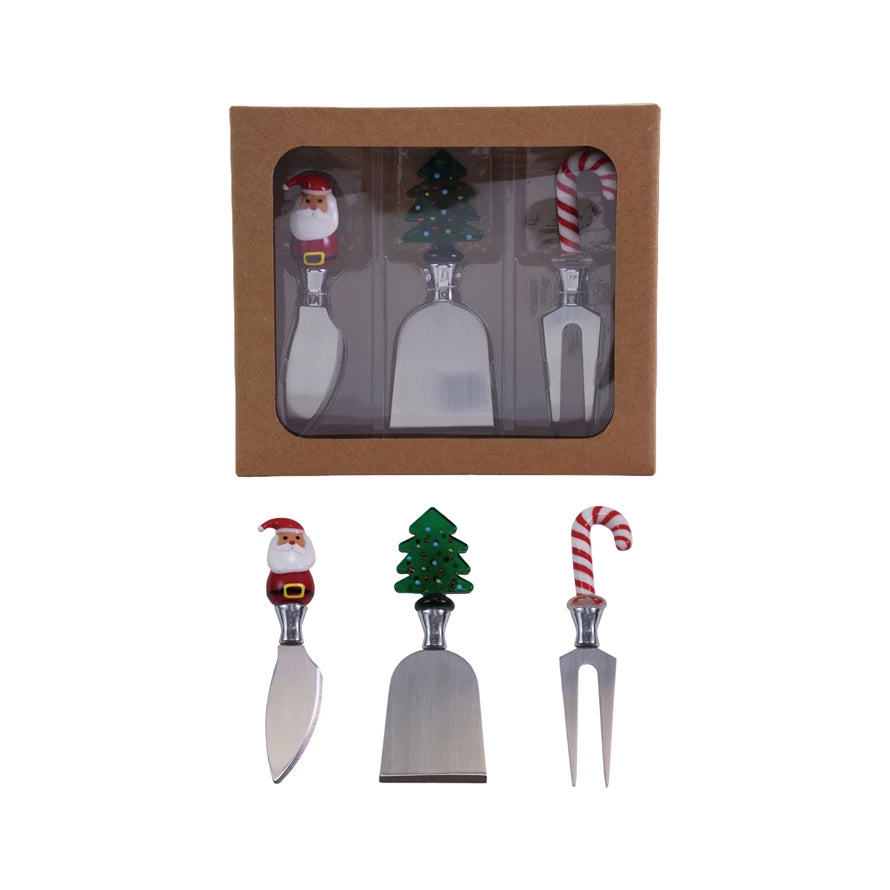 Glass Holiday Handle Cheese Knives